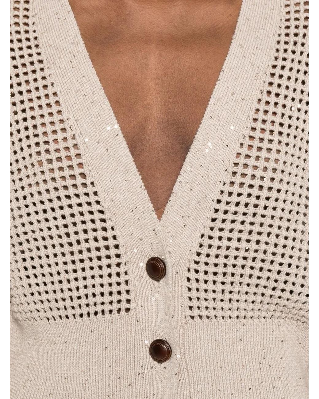 Brunello Cucinelli White Sequin-Embellished Cardigan