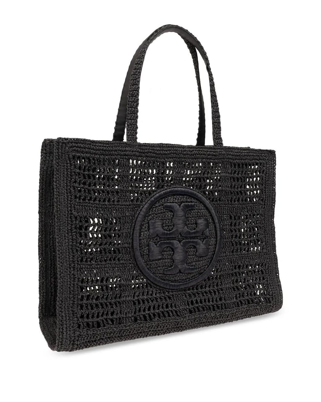 Tory Burch Black Ella Large Rafia Tote Bag