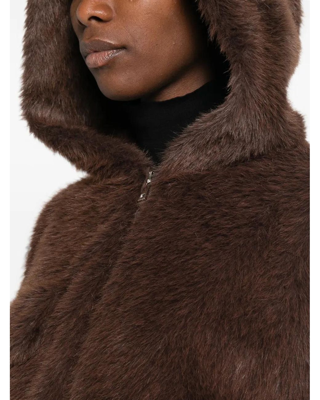Tela Brown Hooded Faux-Fur Jacket