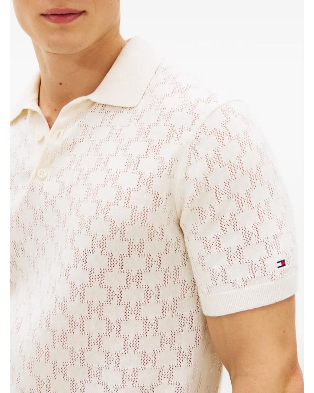 Tommy Hilfiger White Monogram-Pattern Open-Knit Sweater for men