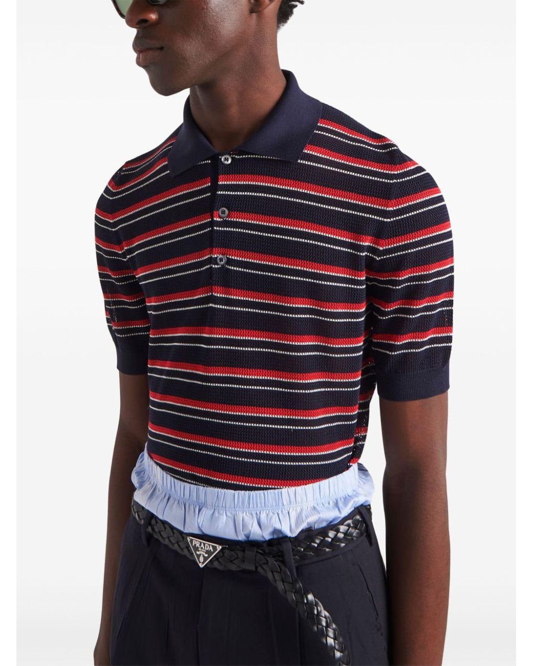 prada-blue-Striped-Silk-Polo- prada-blue-Striped-Silk-Polo-