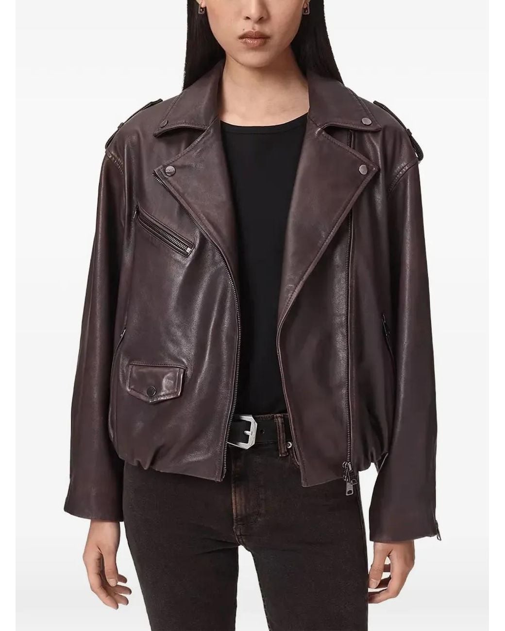 AllSaints Black Samina Leather Biker Jacket