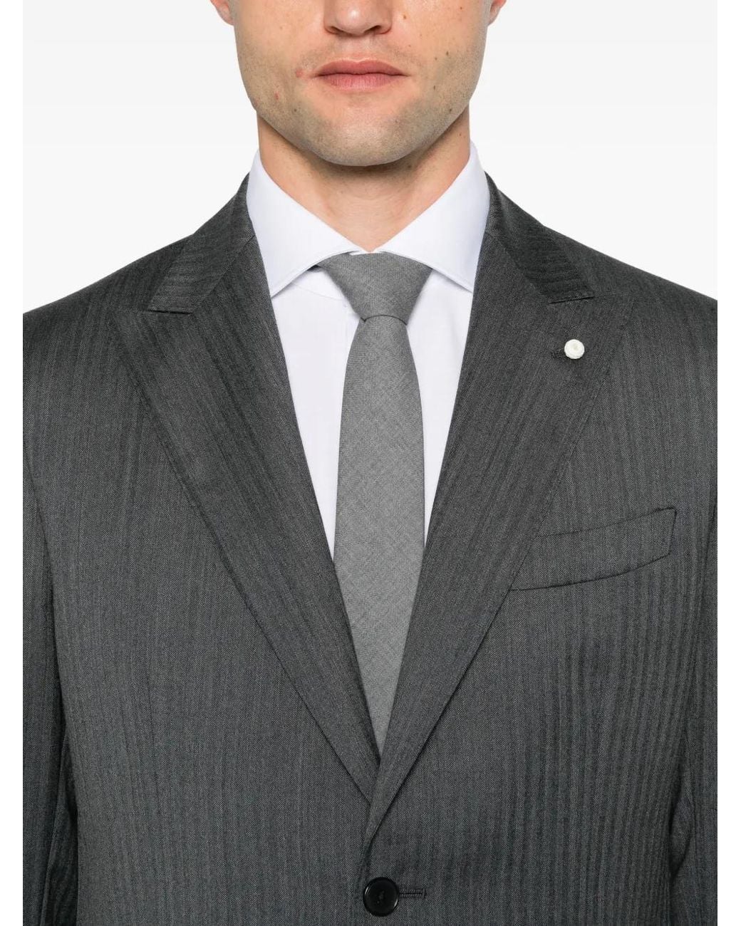 Luigi Bianchi Gray Herringbone-Pattern Single-Breasted Suit for men