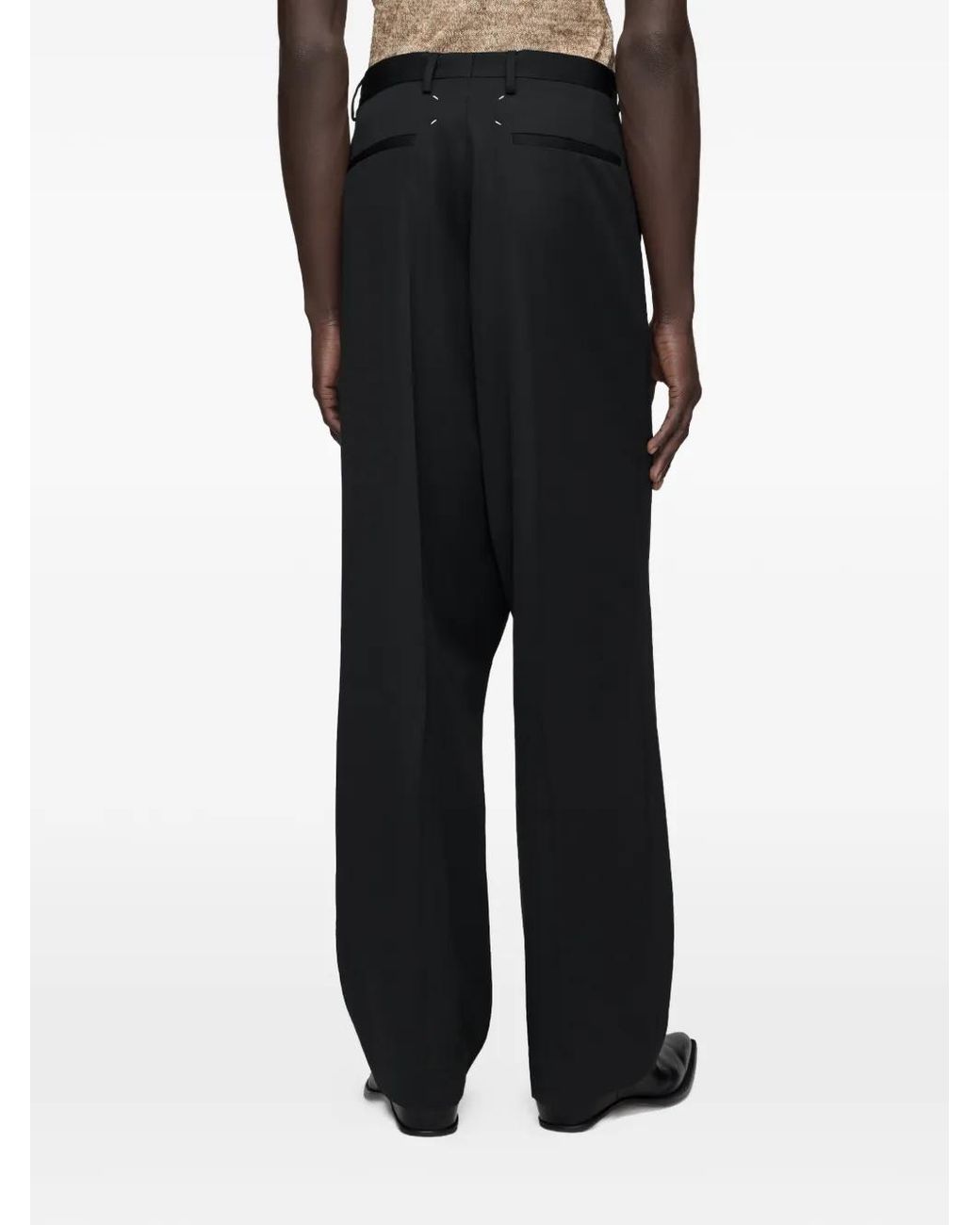 Maison Margiela Black Dropped-Rise Wool Trousers for men