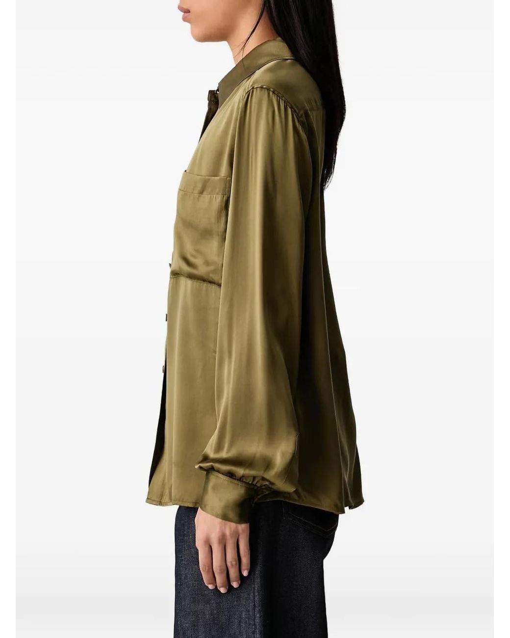 FRAME Green The Modern Utility Patch-Pocket Silk Shirt