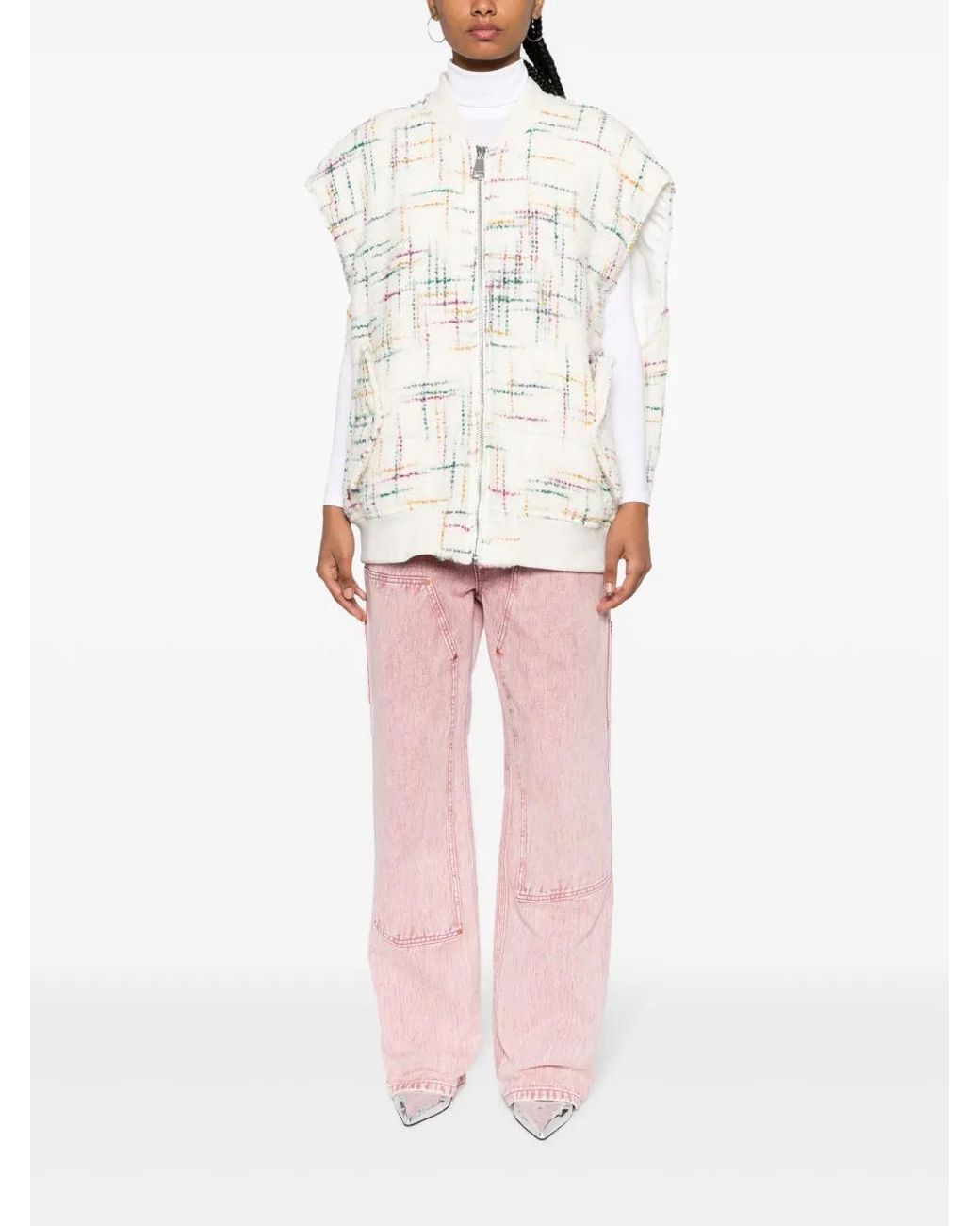 Khrisjoy White Oversized Tweed Bomber Jacket