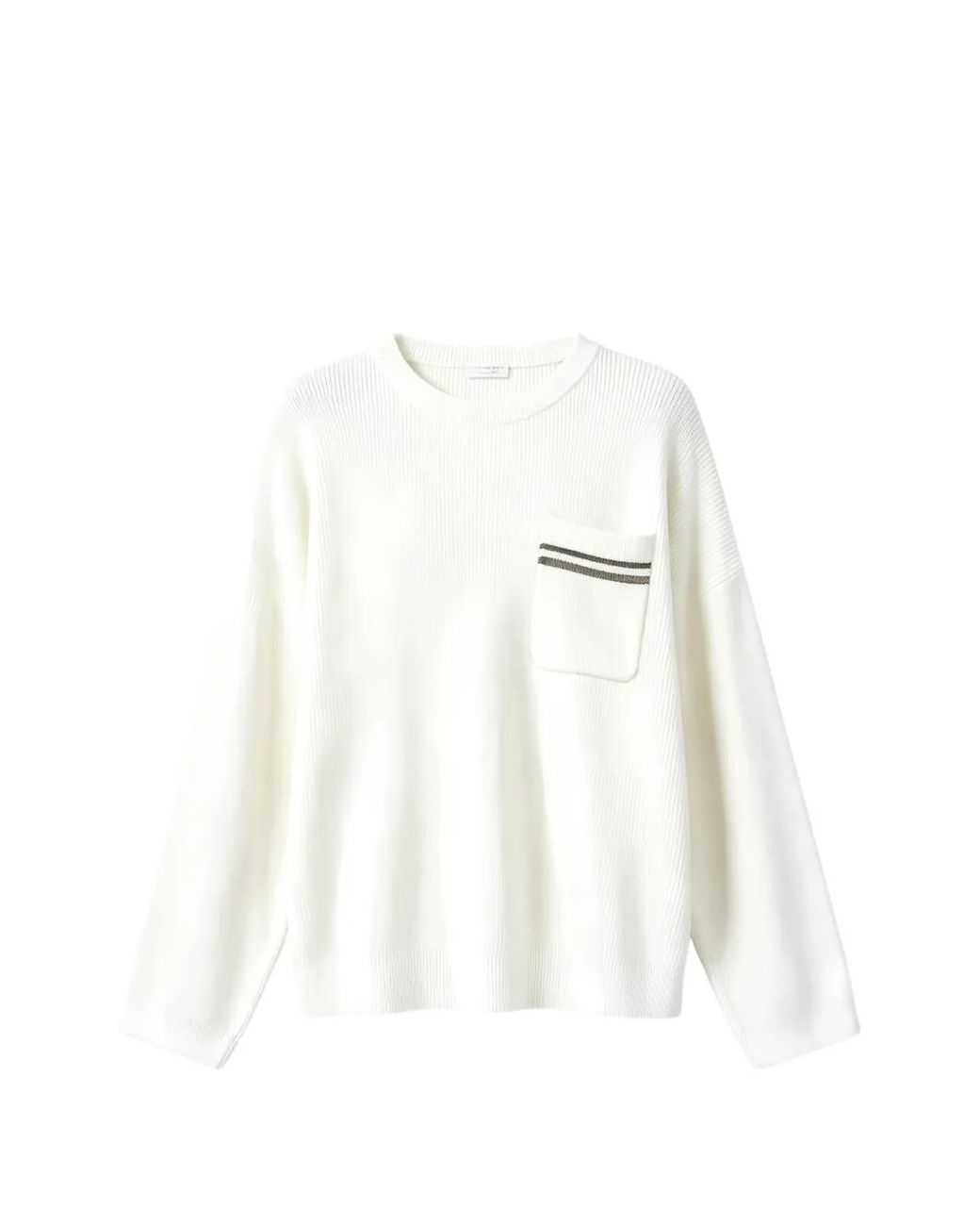 Brunello Cucinelli White Ribbed-Knit Chest-Pocket Sweater