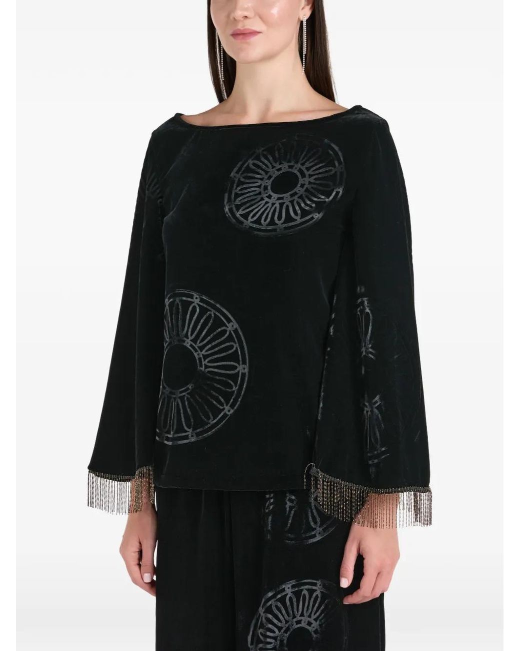 Themis Z Black Kyma Bell-Sleeve Beaded Top