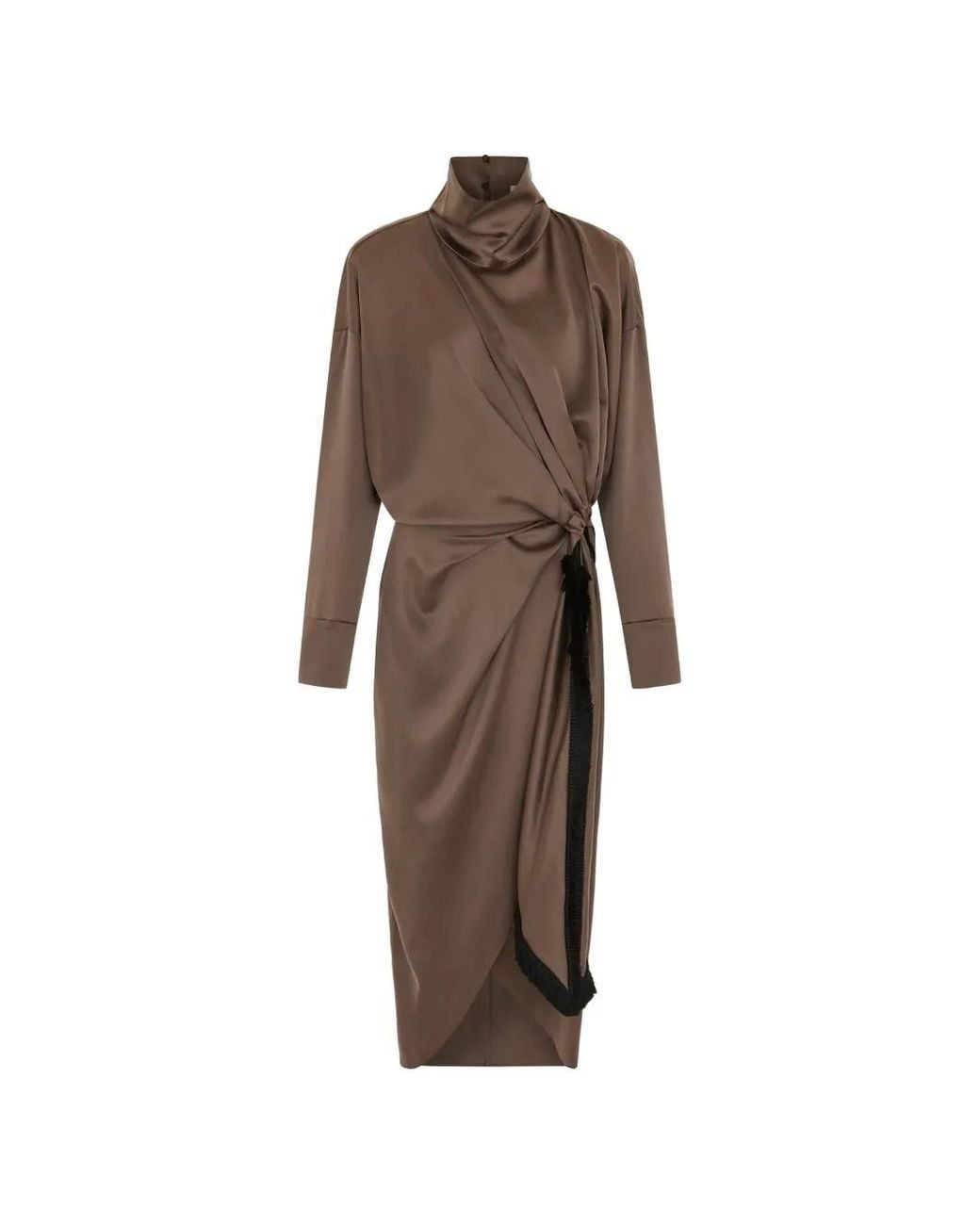 16Arlington Brown Resia Knotted Silk Midi Dress