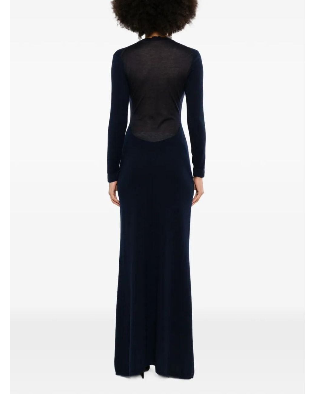 Tom Ford Blue Featherweight Long Sleeve Crewneck Dress With Sheer Back