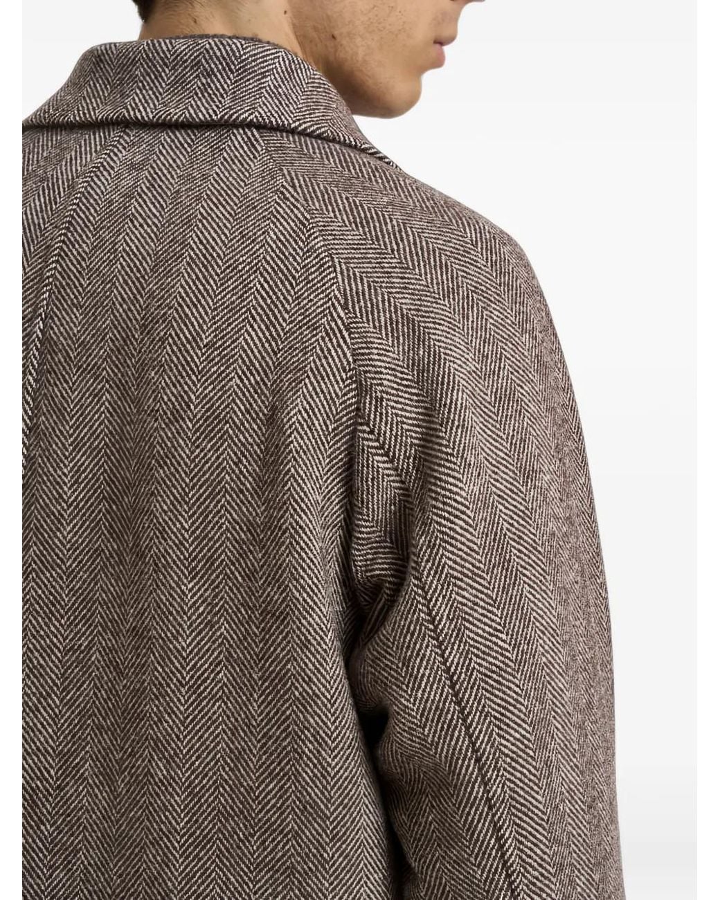 BRERAS Milano Brown Herringbone-Pattern Single-Breasted Coat for men