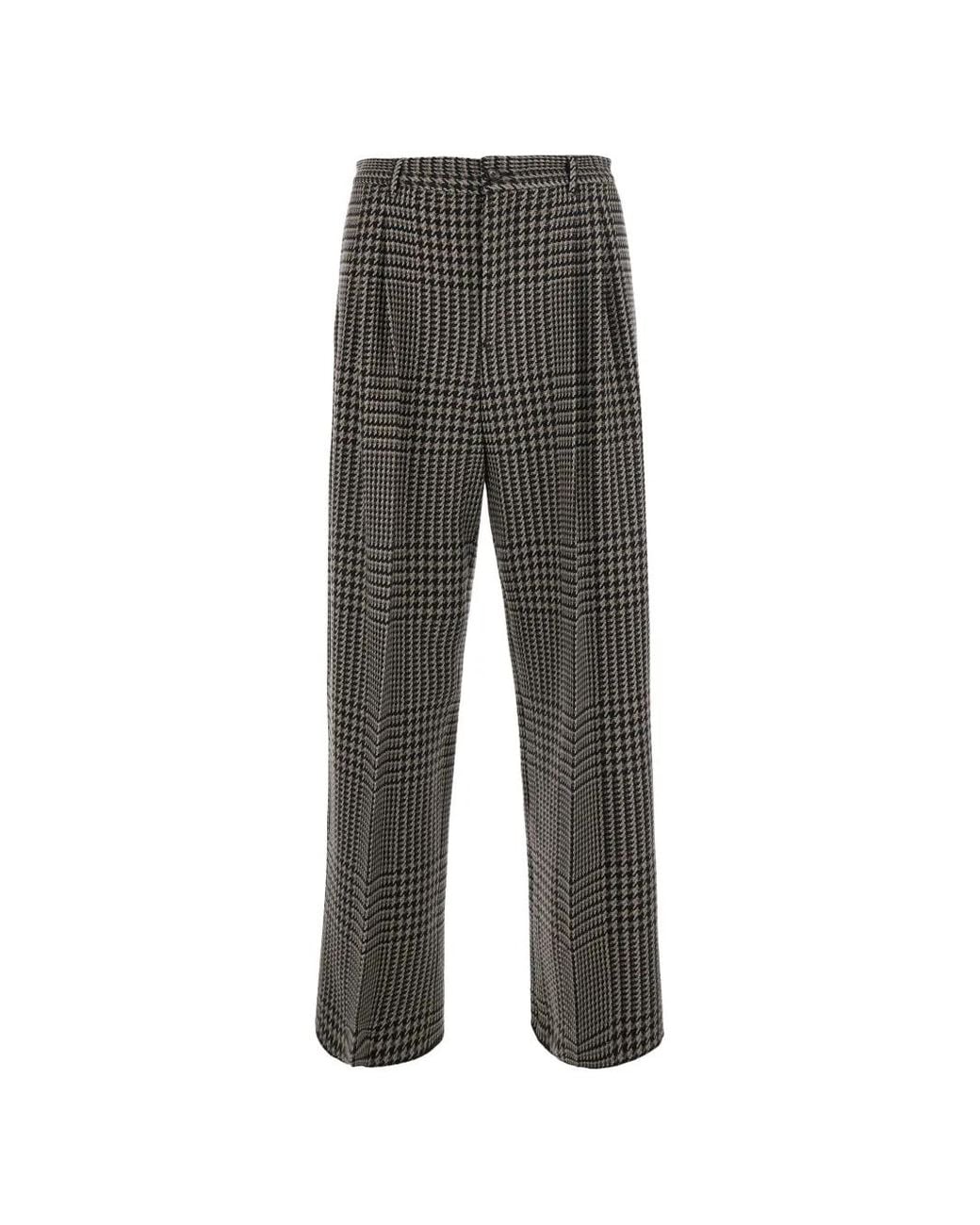 Emporio Armani Gray High-Waisted Pleated Trousers With A Houndstooth-Pattern for men