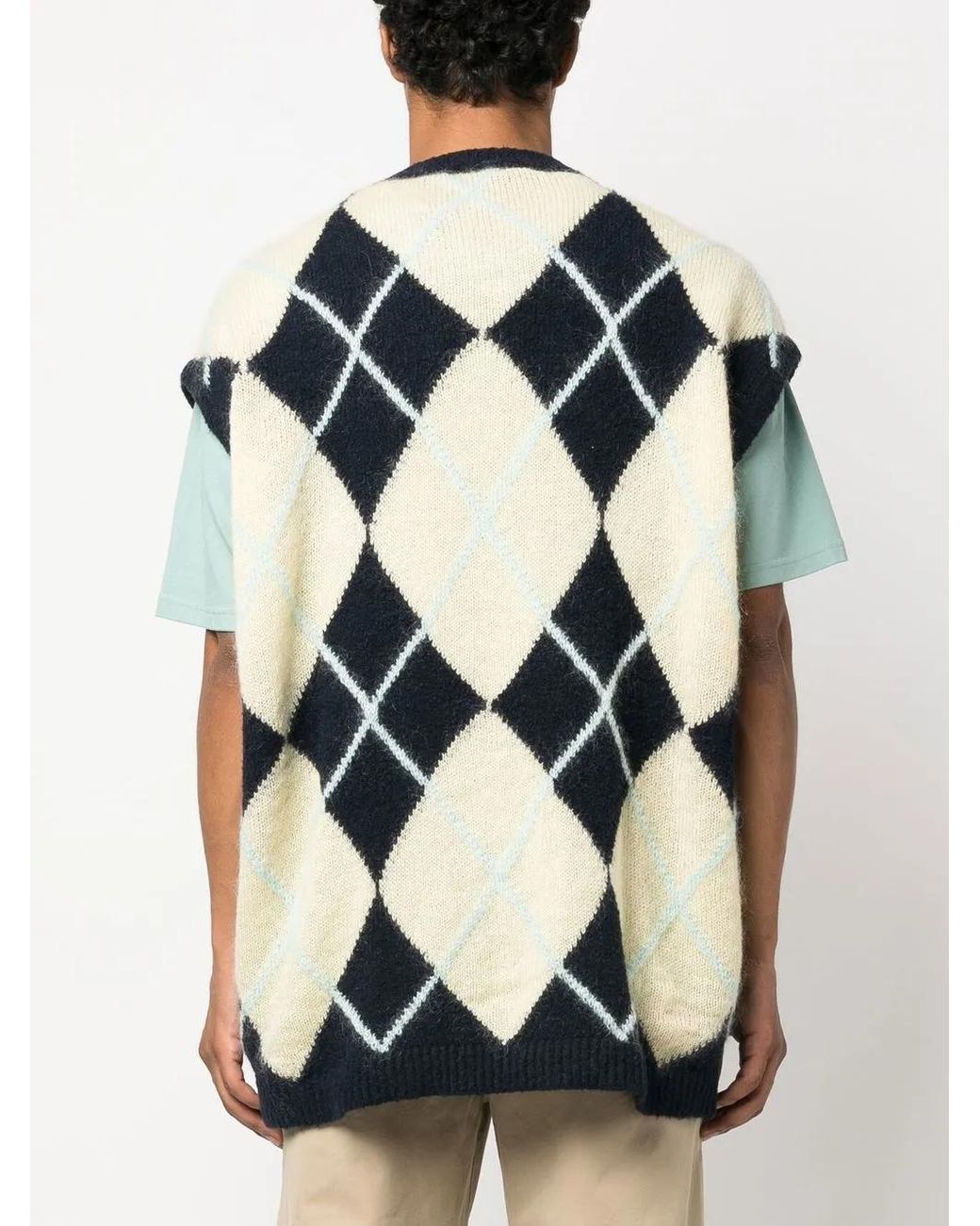 Palm Angels Blue Logo-Patch Argyle Knitted Vest for men