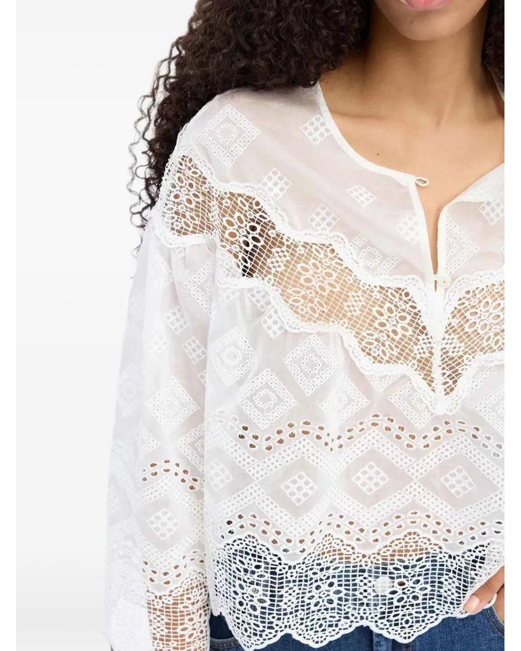 Munthe White Valiance Lace-Trim Blouse