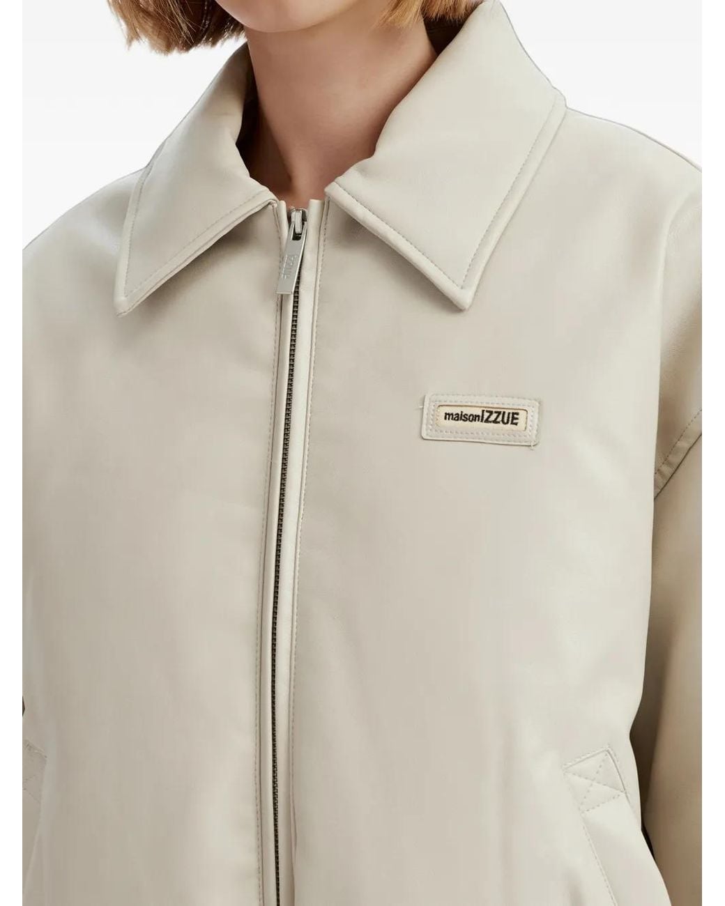 Izzue White Logo-Patch Zip-Up Bomber Jacket