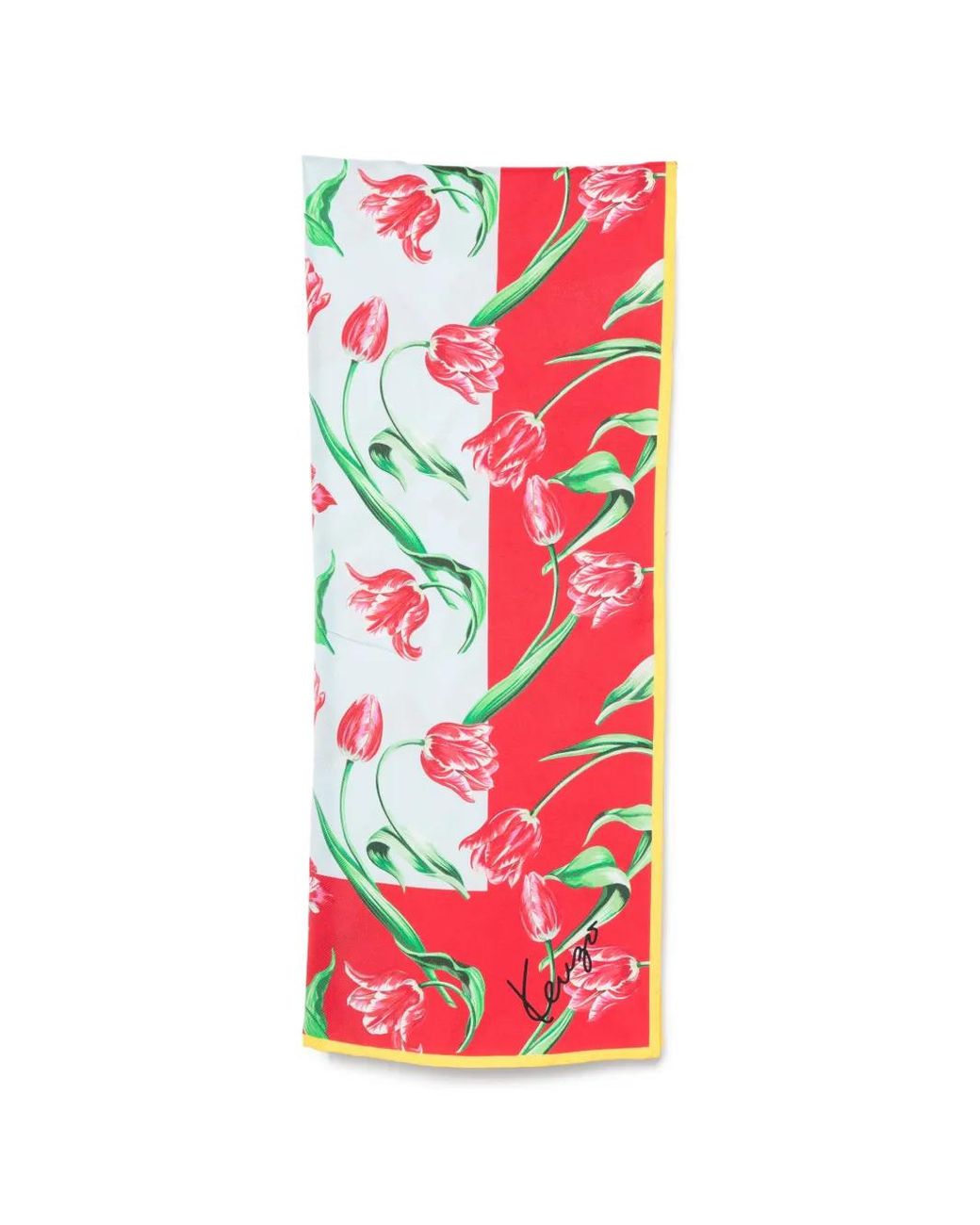 KENZO Red Tulip-Print Silk Scarf for men