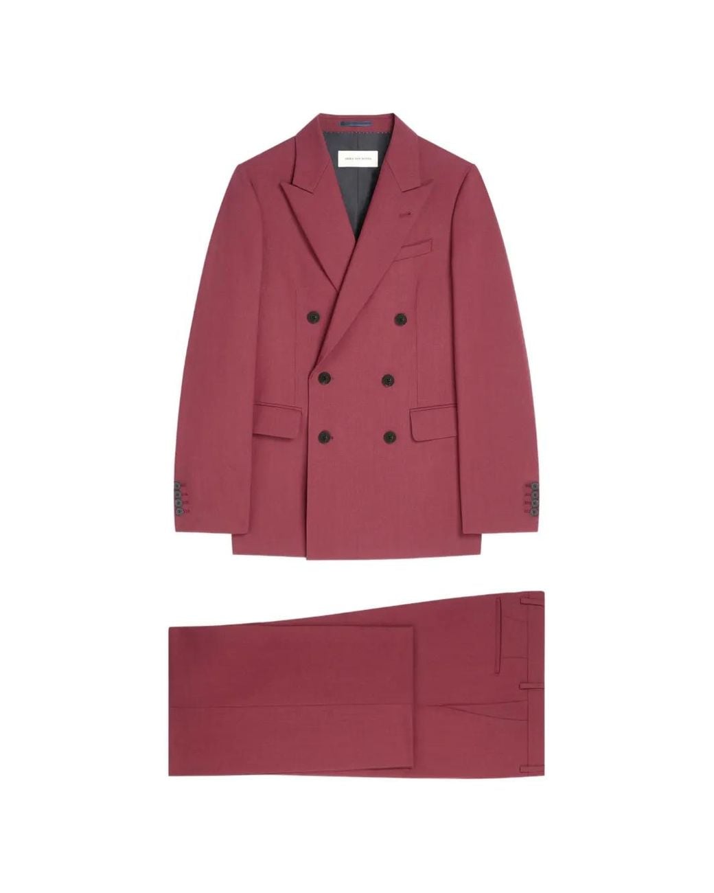 Dries Van Noten Red Double-Breasted Wool Toile Suit for men