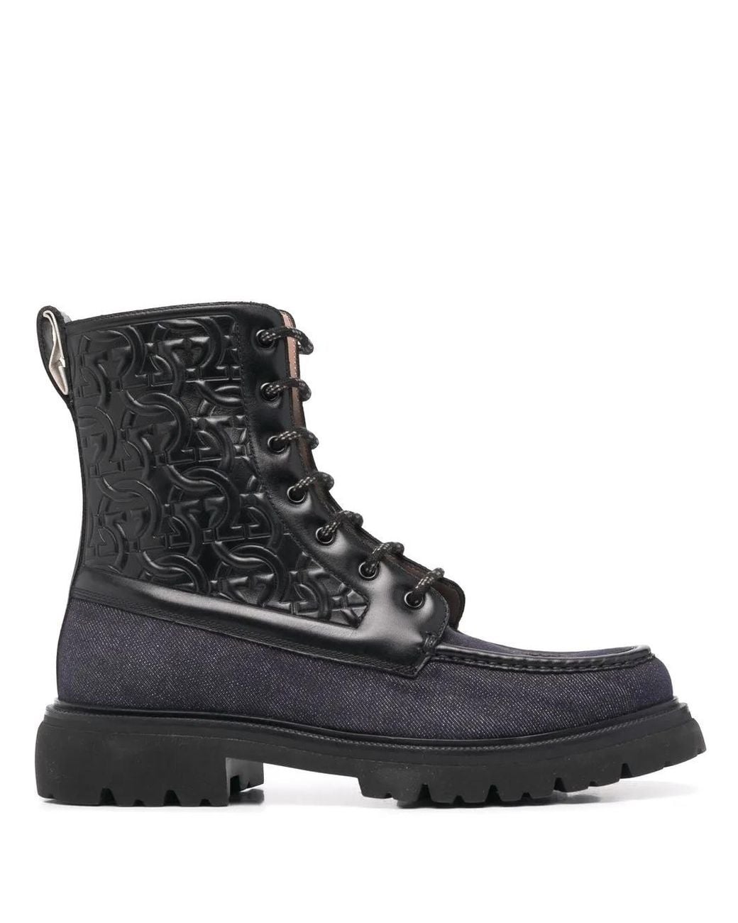 Ferragamo Black Gancini Combat Boots for men