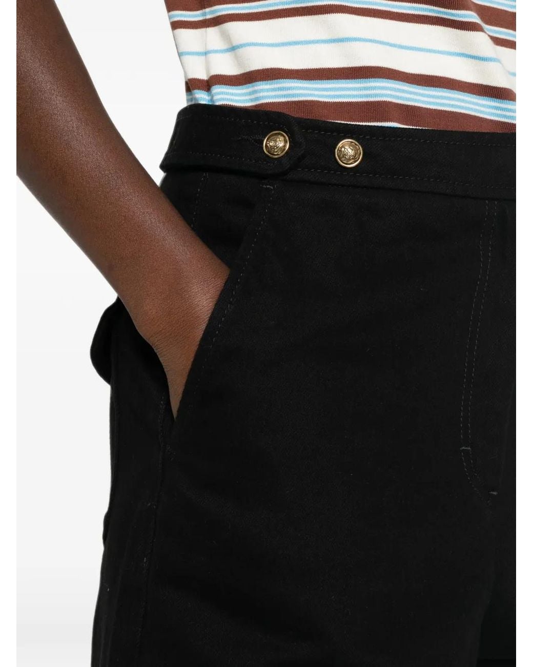 Sandro Black Button-Detail Wide-Leg Jeans