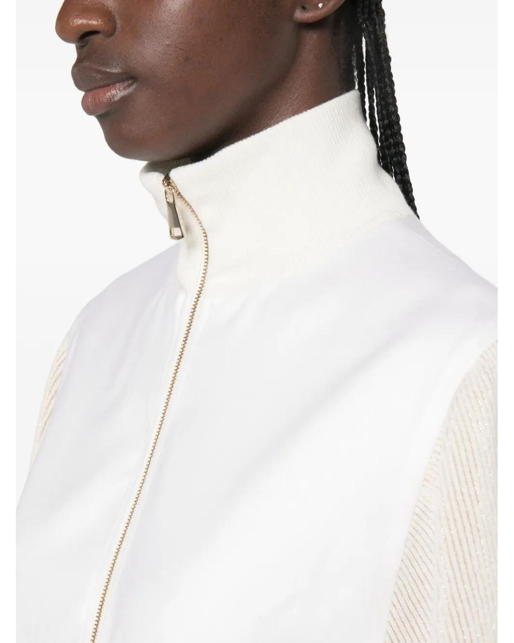 Fabiana Filippi White Ribbed-Knit Panelled Jacket