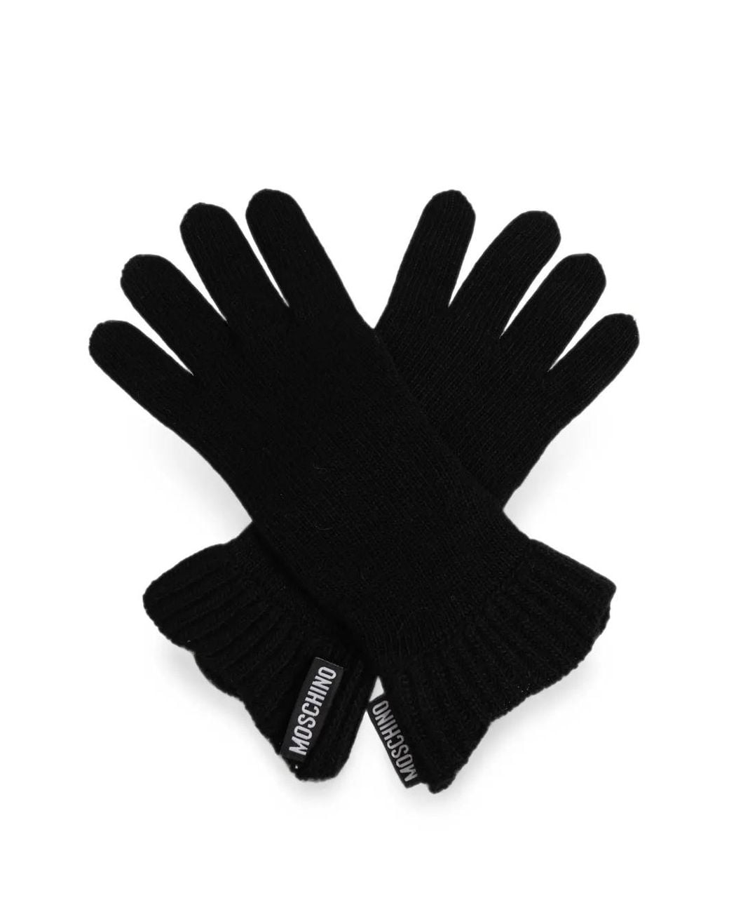 Moschino Black Logo-Patch Knitted Gloves