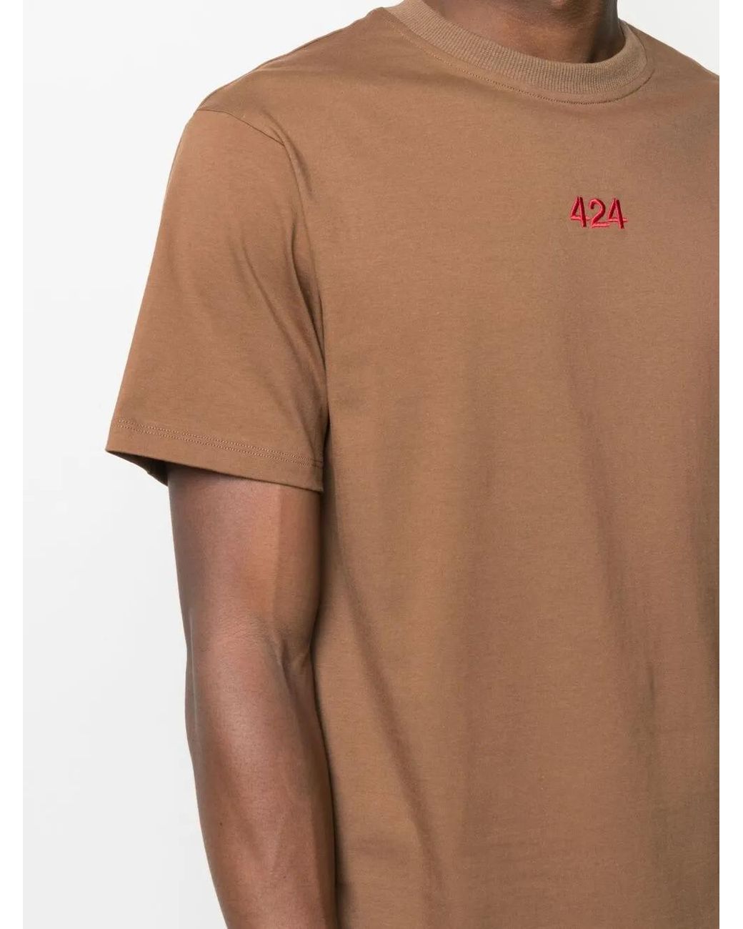 424 Brown Embroidered Micro Logo T-Shirt for men