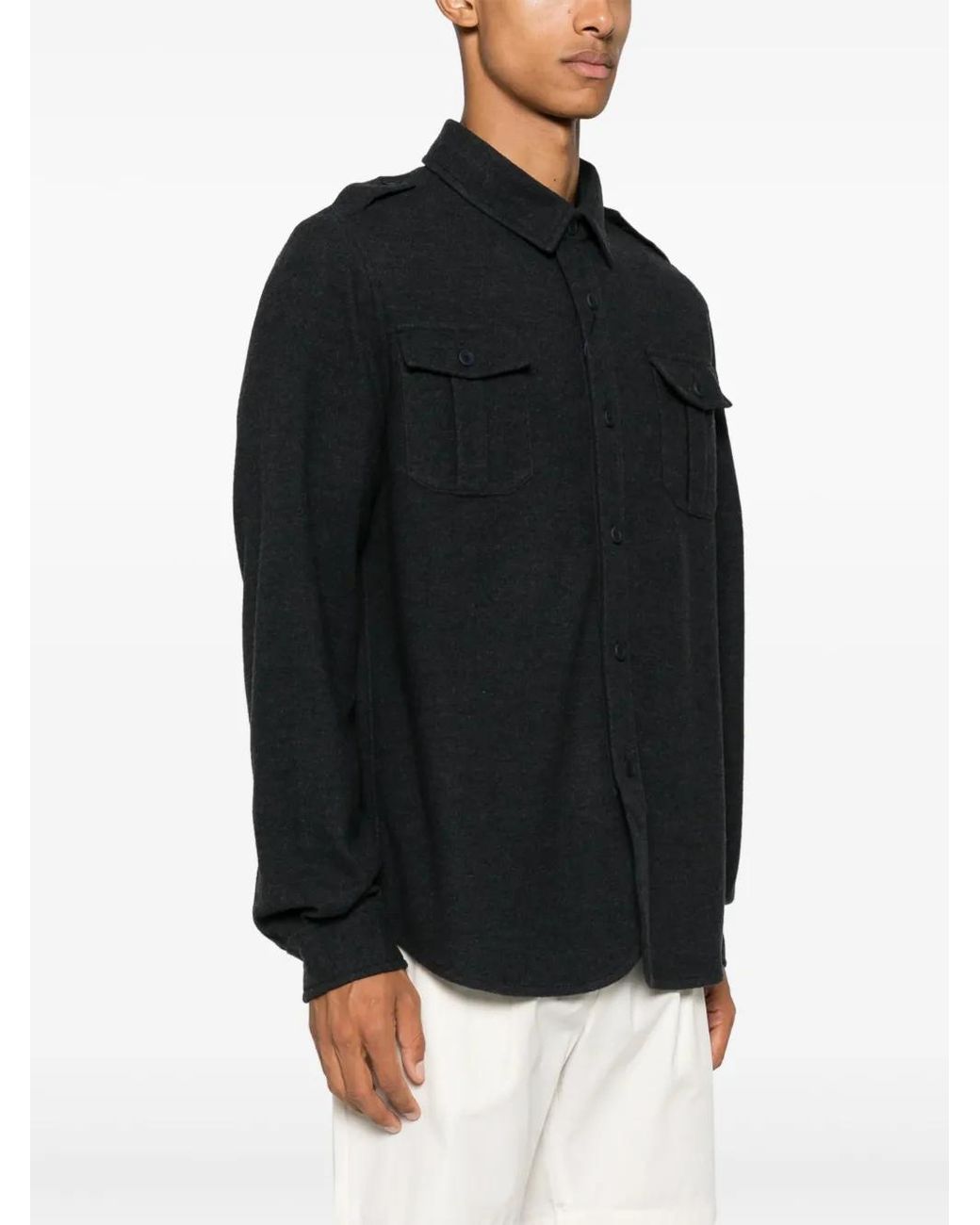 Sease Black Flannel Overshirt for men