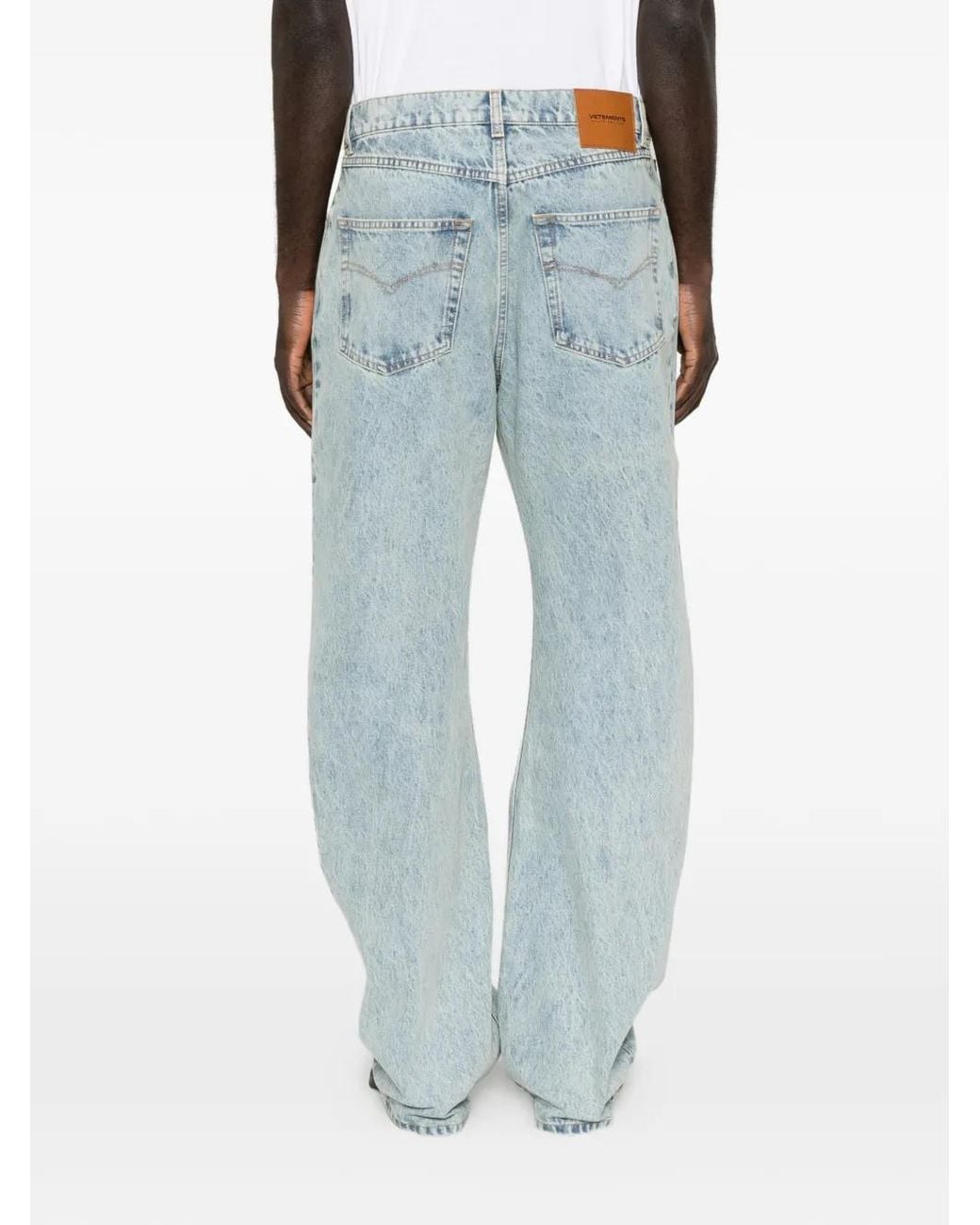 Vetements Blue Logo-Print Loose-Fit Jeans for men