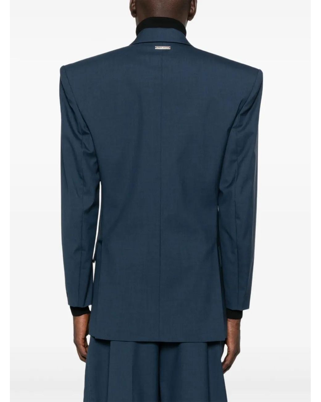 Mugler Blue Single-Breasted Wool Blazer for men