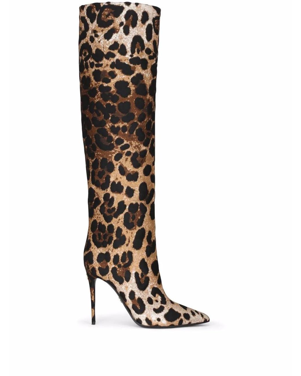 Dolce & Gabbana Brown Leopard-Print Jacquard Knee-Length Boots