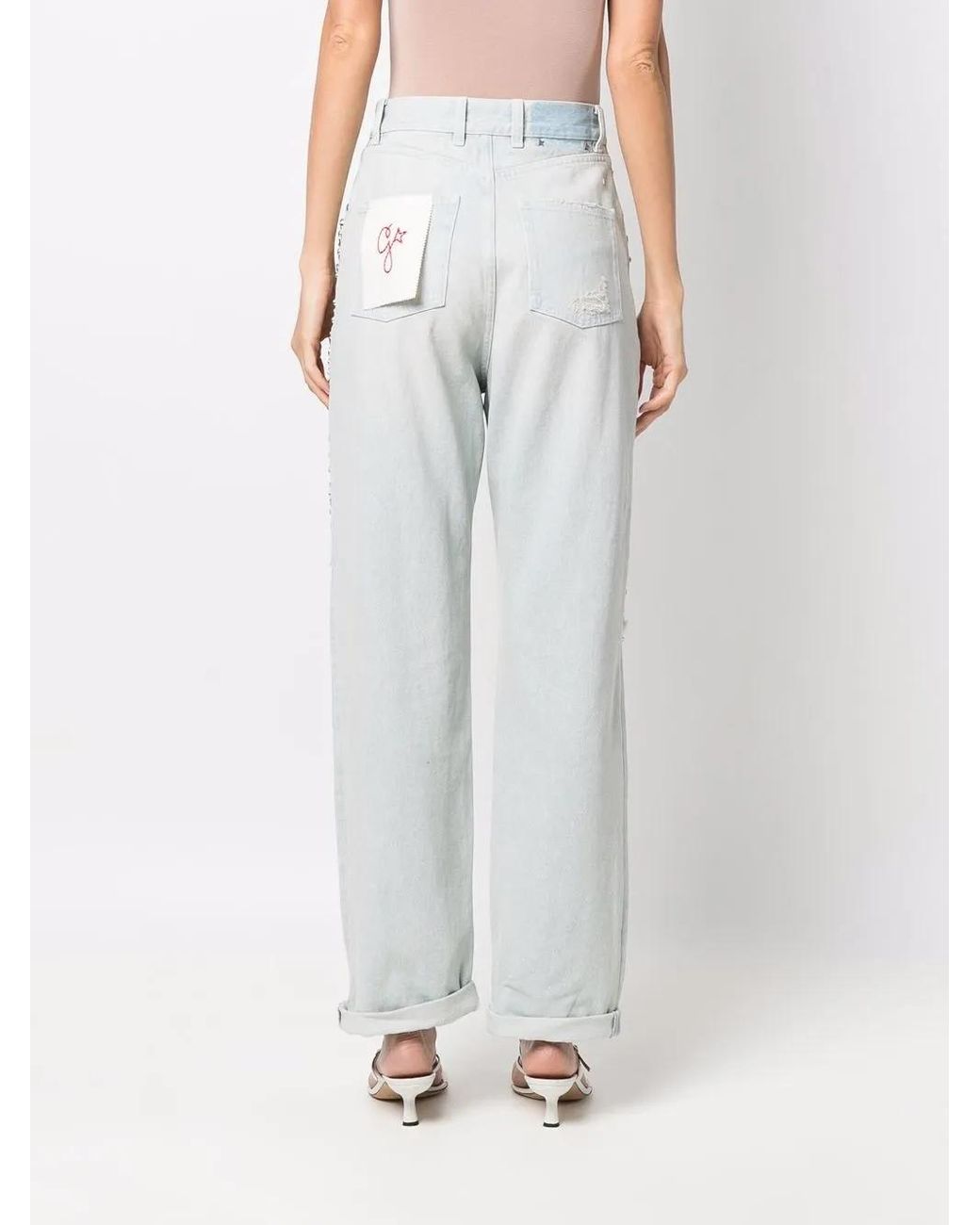 Golden Goose Deluxe Brand White Light Cotton Jeans With Crystal Stones