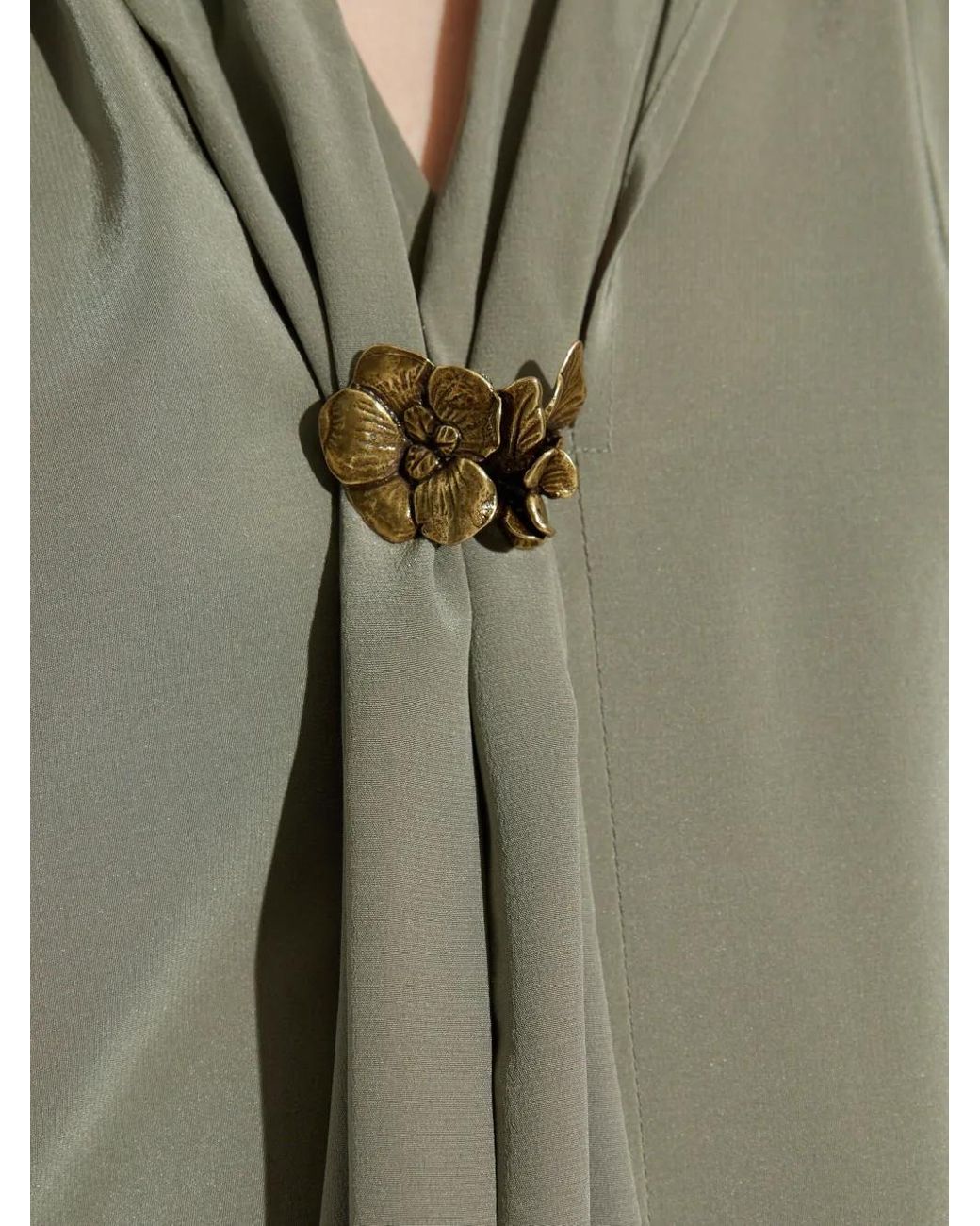 Max Mara Green Pleated Tie-Neck Blouse