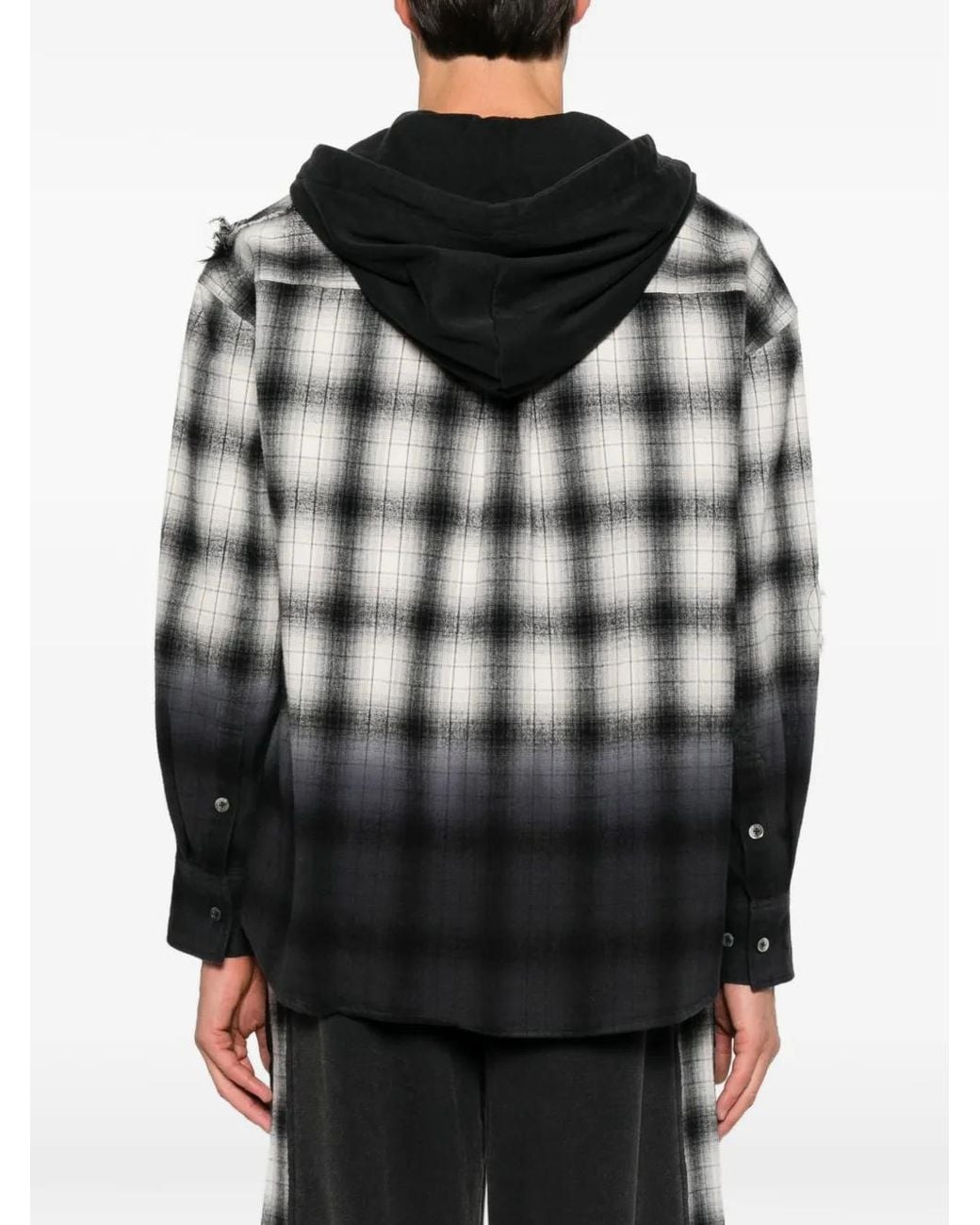 Feng Chen Wang Black Gradient-Effect Plaid-Pattern Hooded Shirt for men
