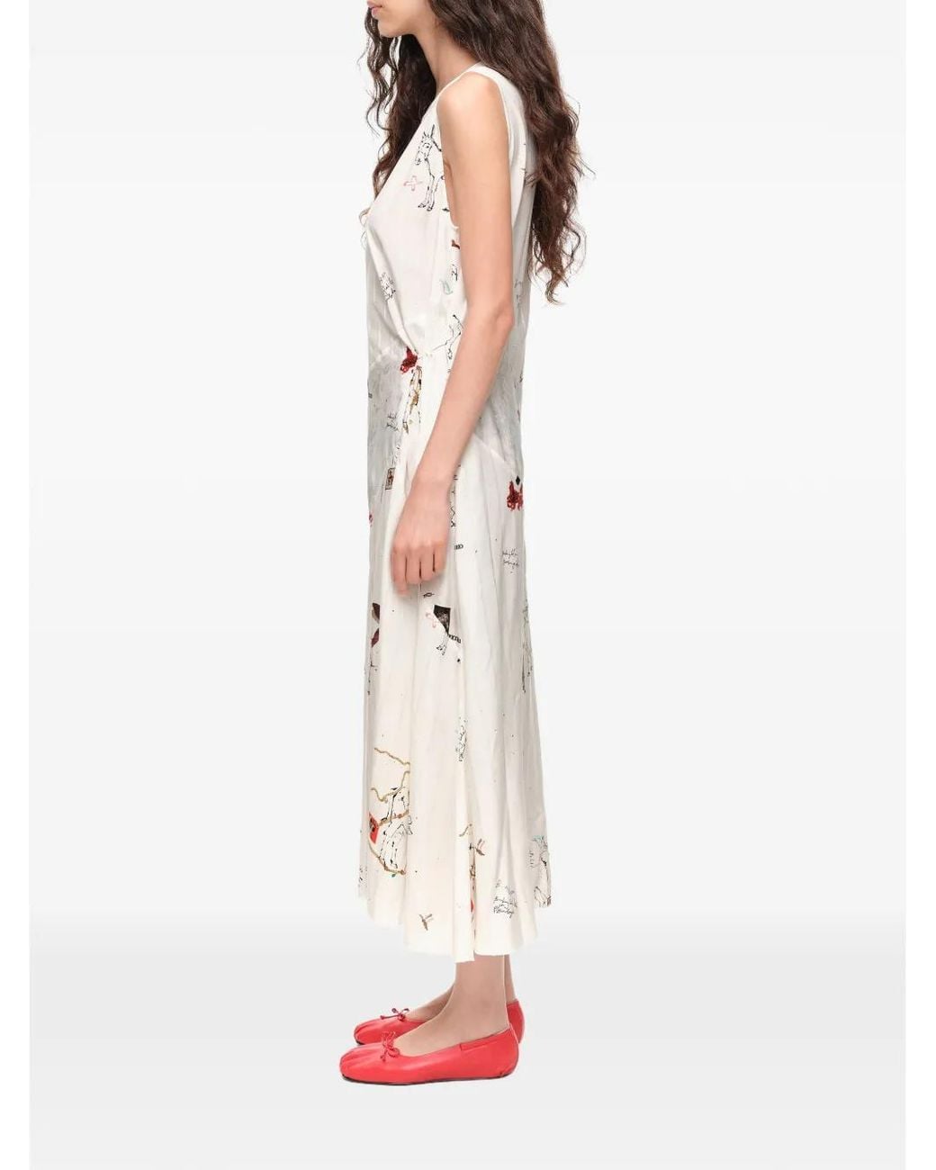 Bimba Y Lola White Animal Chain Collage Sleeveless Midi Dress