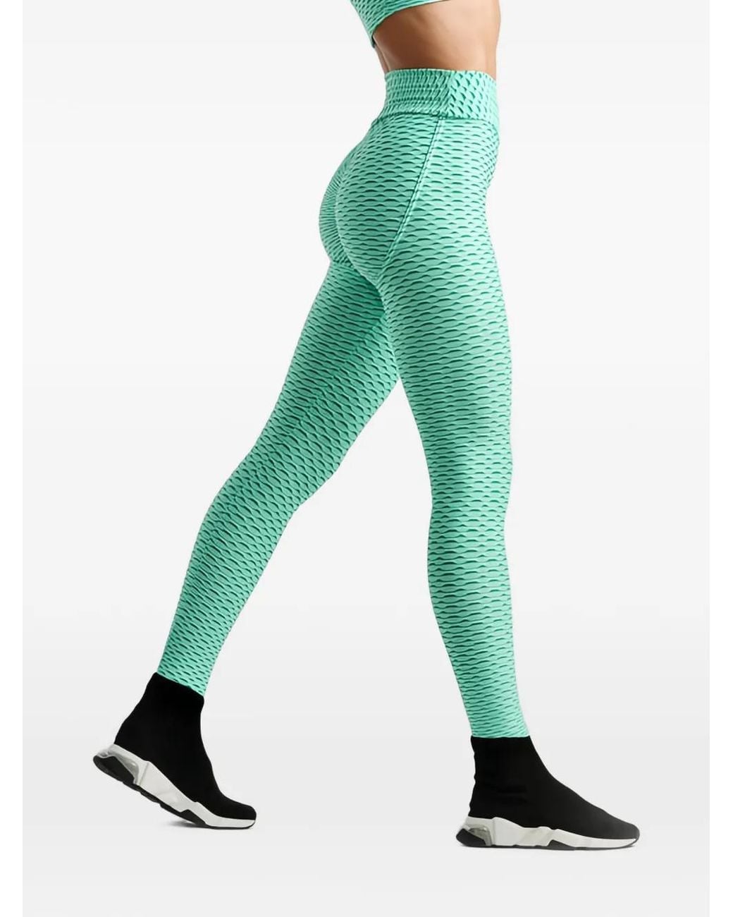 Tessitura Body Couture Green Textured-Finish Performance Leggings