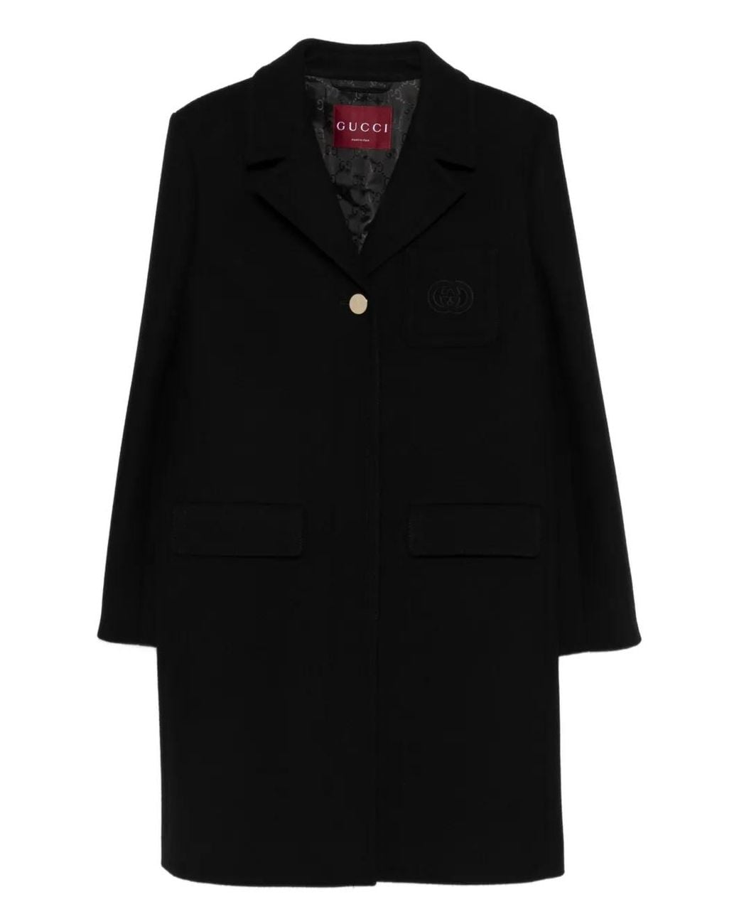 Gucci Black Batavia Wool Coat With Patch