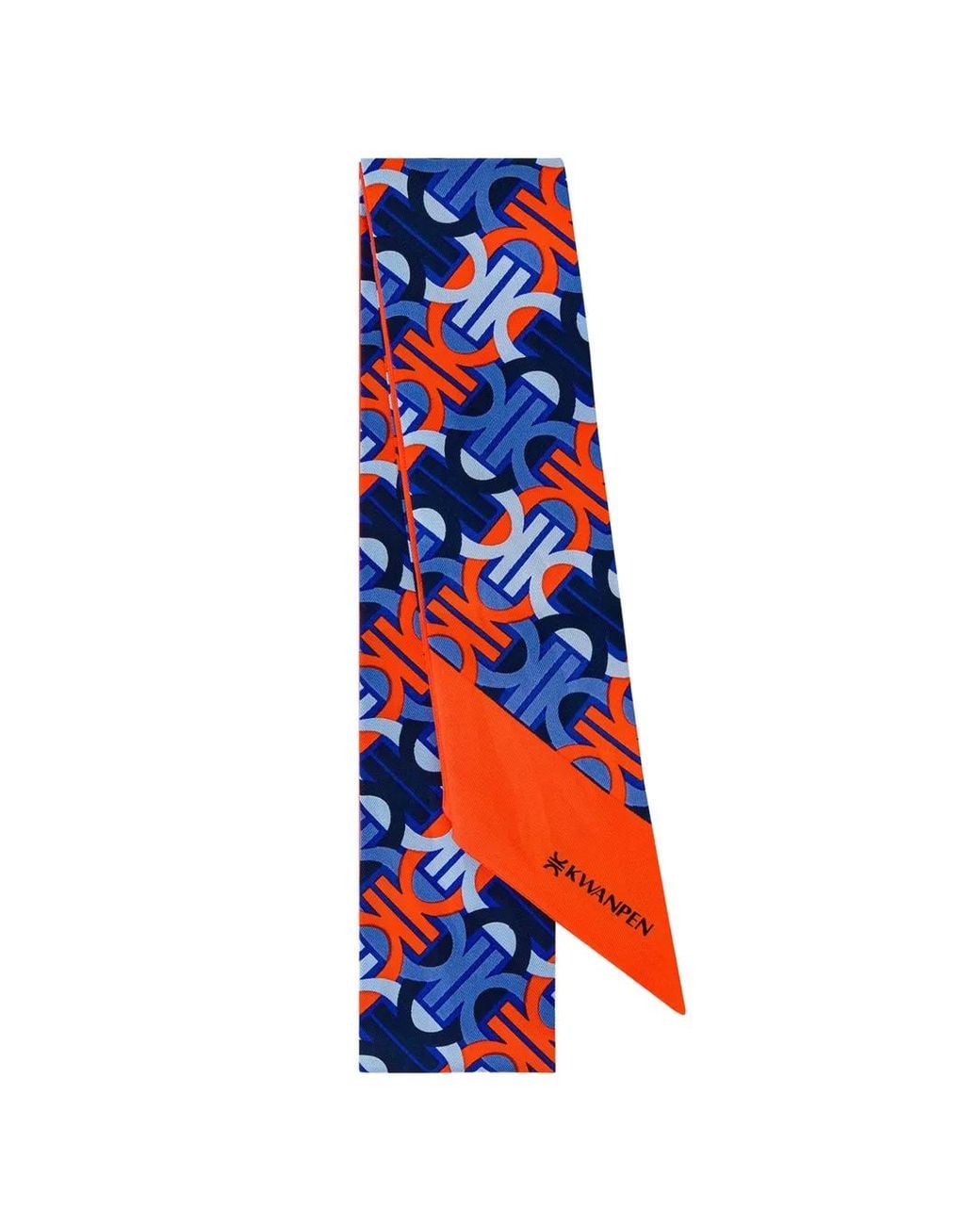 Kwanpen Blue Monogram-Print Silk Scarf