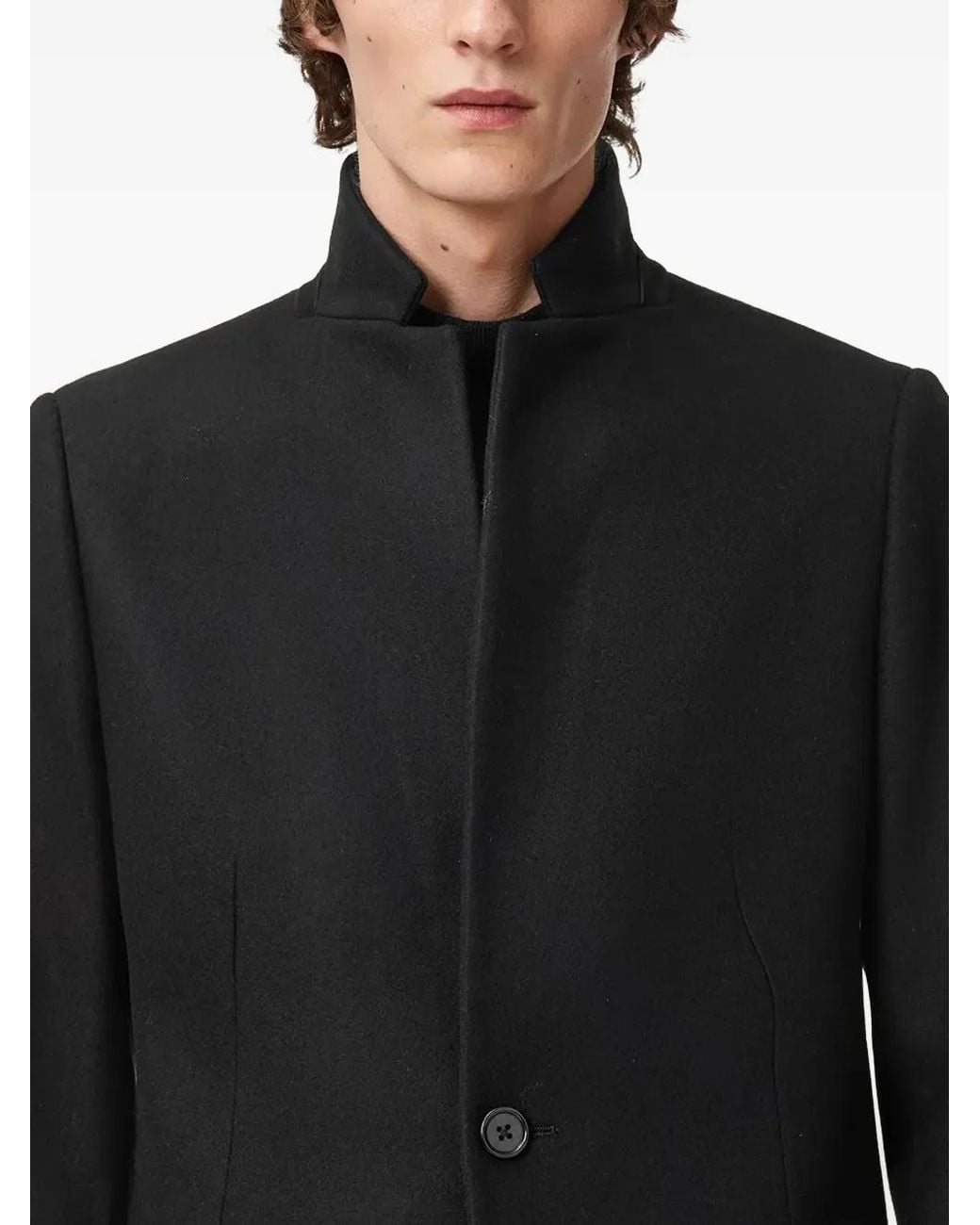 AllSaints Black Haydon High-Neck Single-Breasted Coat for men