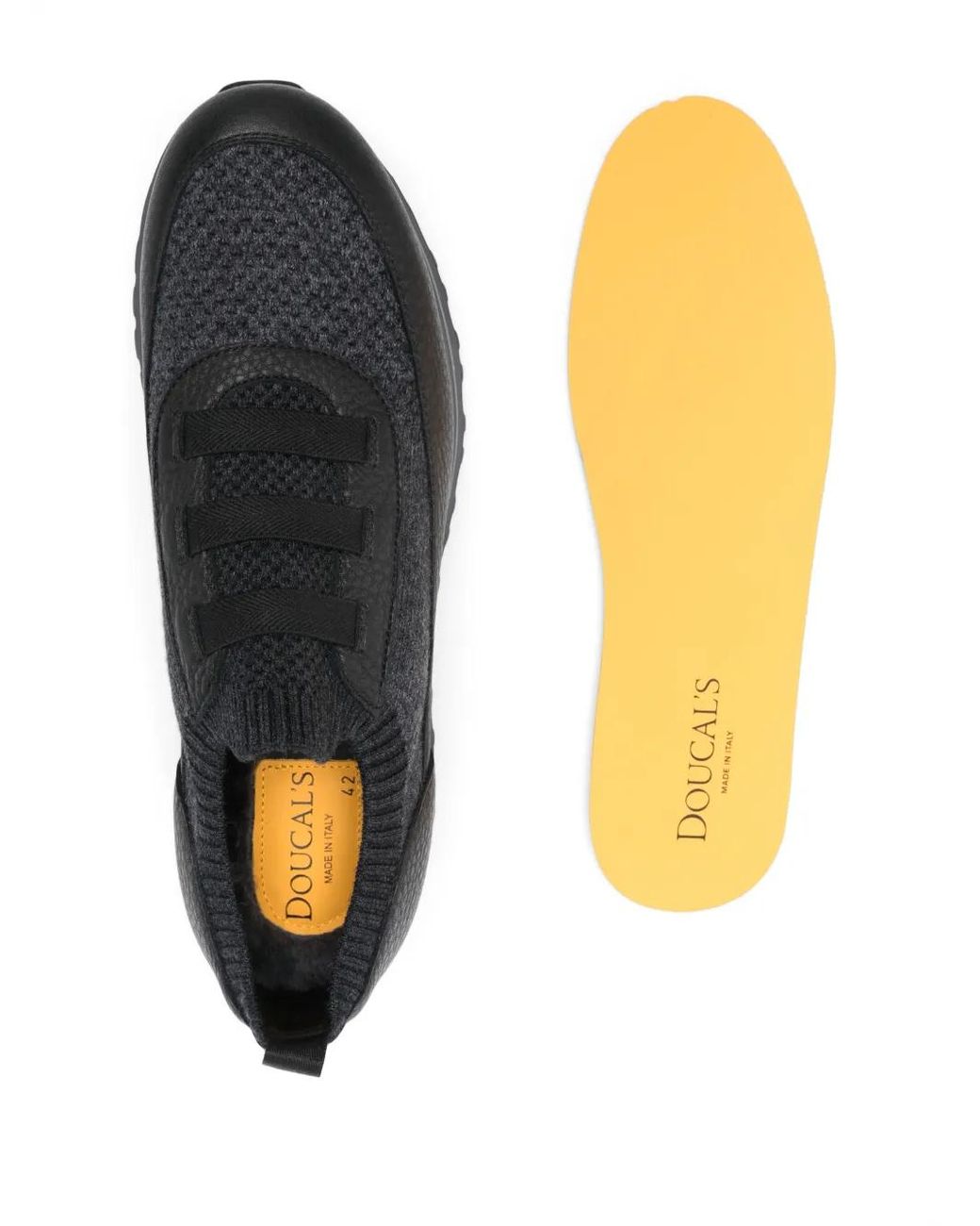 Doucal's Black Leather-Panel Sneakers for men