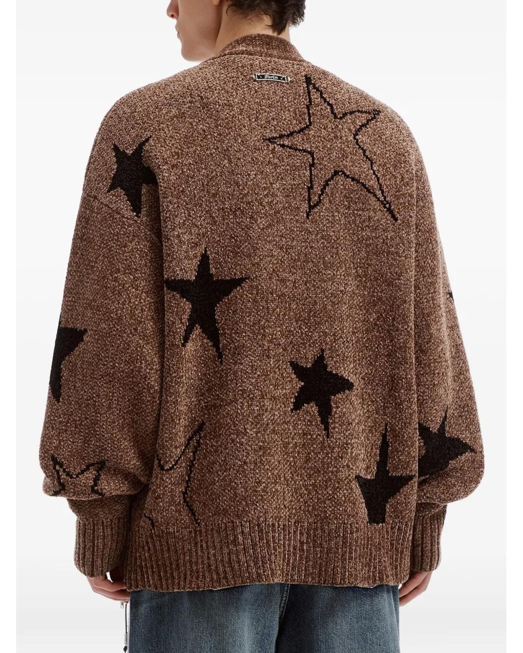 FIVE CM Brown Star-Intarsia Zip-Up Cardigan for men
