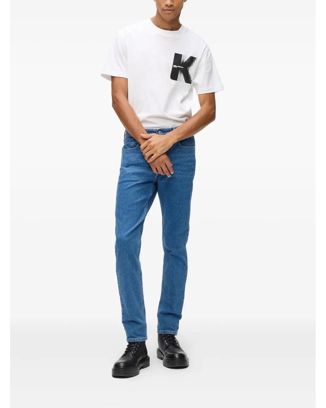 Karl Lagerfeld Blue Logo-Patch Jeans for men