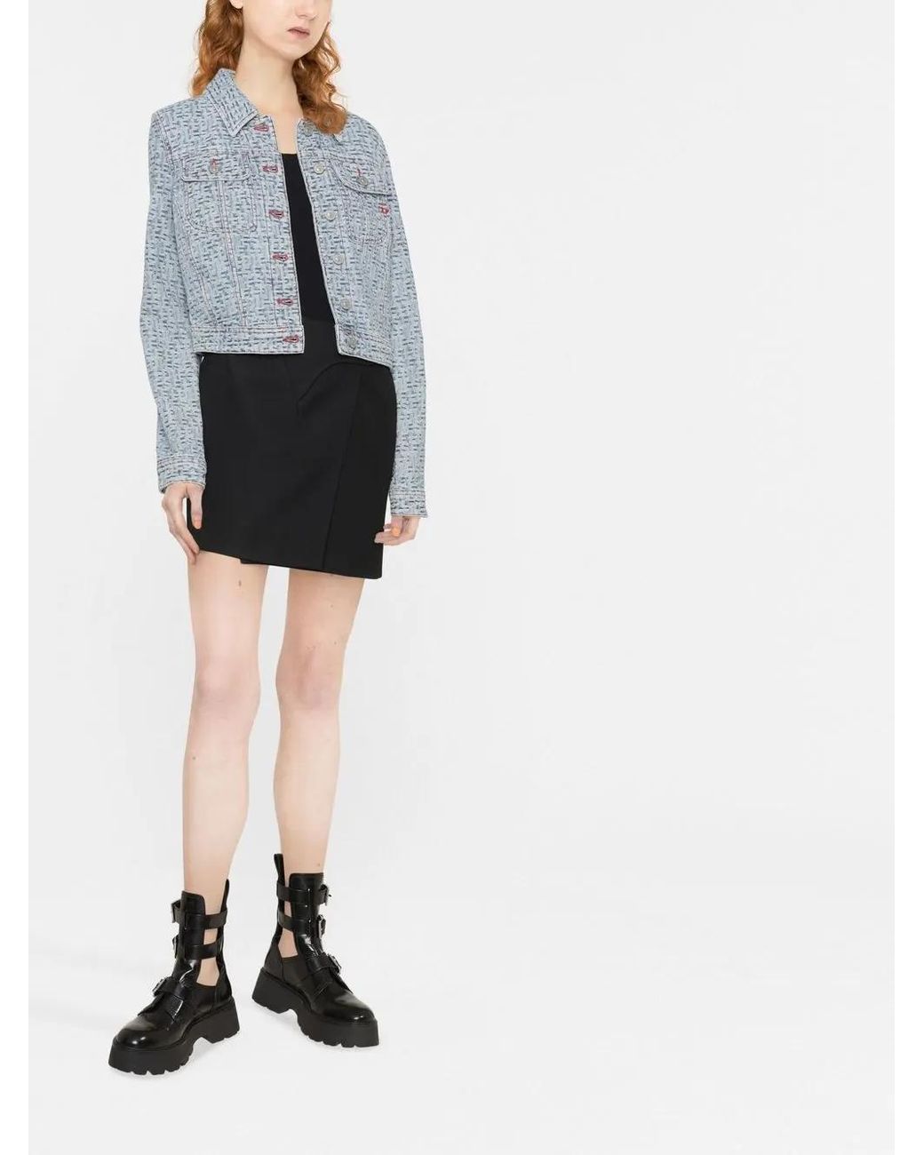 DIESEL Blue Monogram-Pattern Denim Jacket