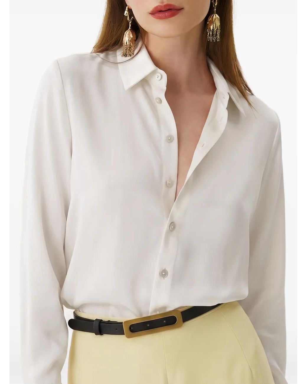 Framboise White Fremont Silk Shirt