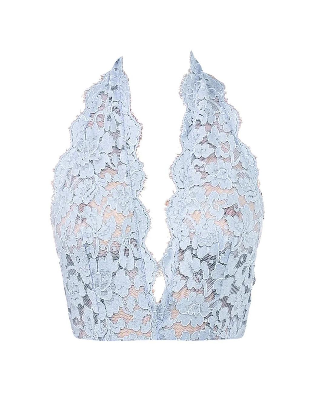 ROWEN ROSE Blue Lace-Overlay Halterneck Bodysuit