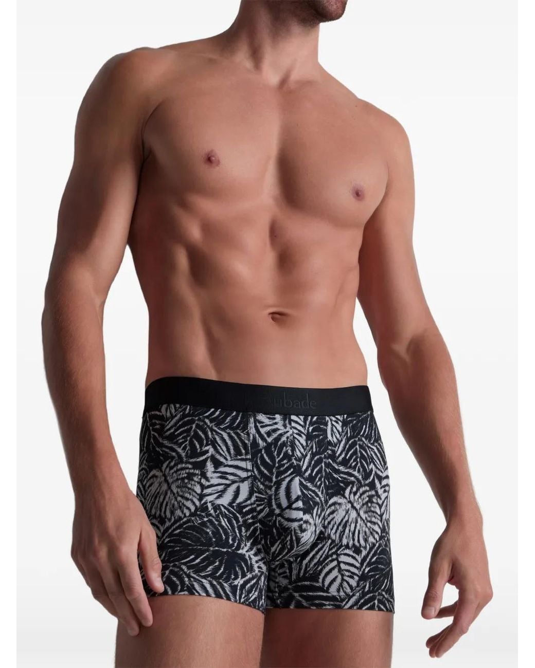 Aubade Black Leaf-Print Boxer Briefs for men