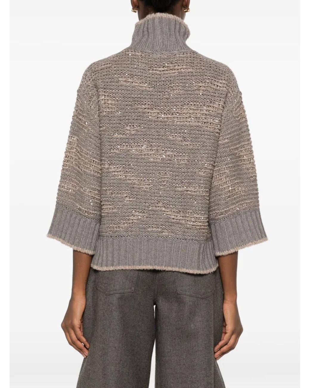 Fabiana Filippi Brown Sequin-Embellished Roll-Neck Sweater