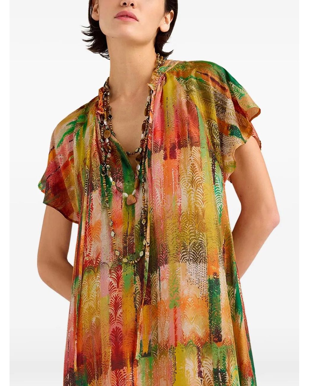 Momoní White Paloma Printed Flounced-Hem Maxi Dress