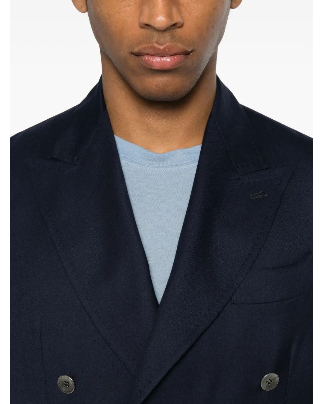Sartorio Napoli Blue Double-Breasted Wool Blazer for men