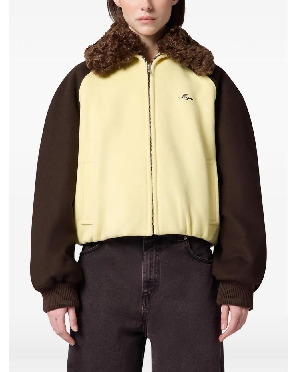 MSGM Natural Collar-Detail Panelled Jacket