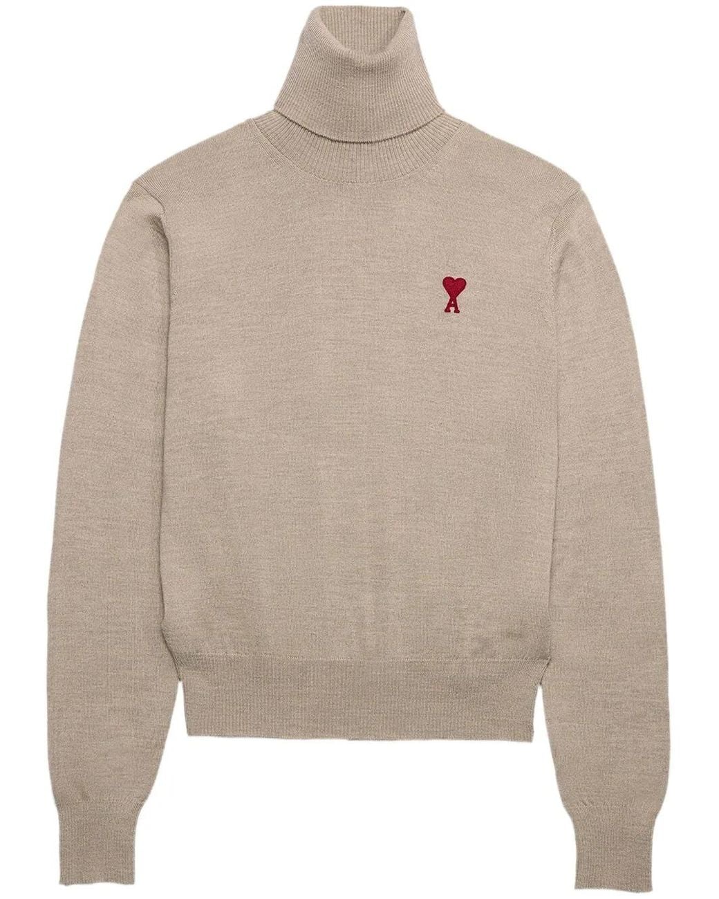 AMI Natural Logo-Embroidered Roll-Neck Jumper for men